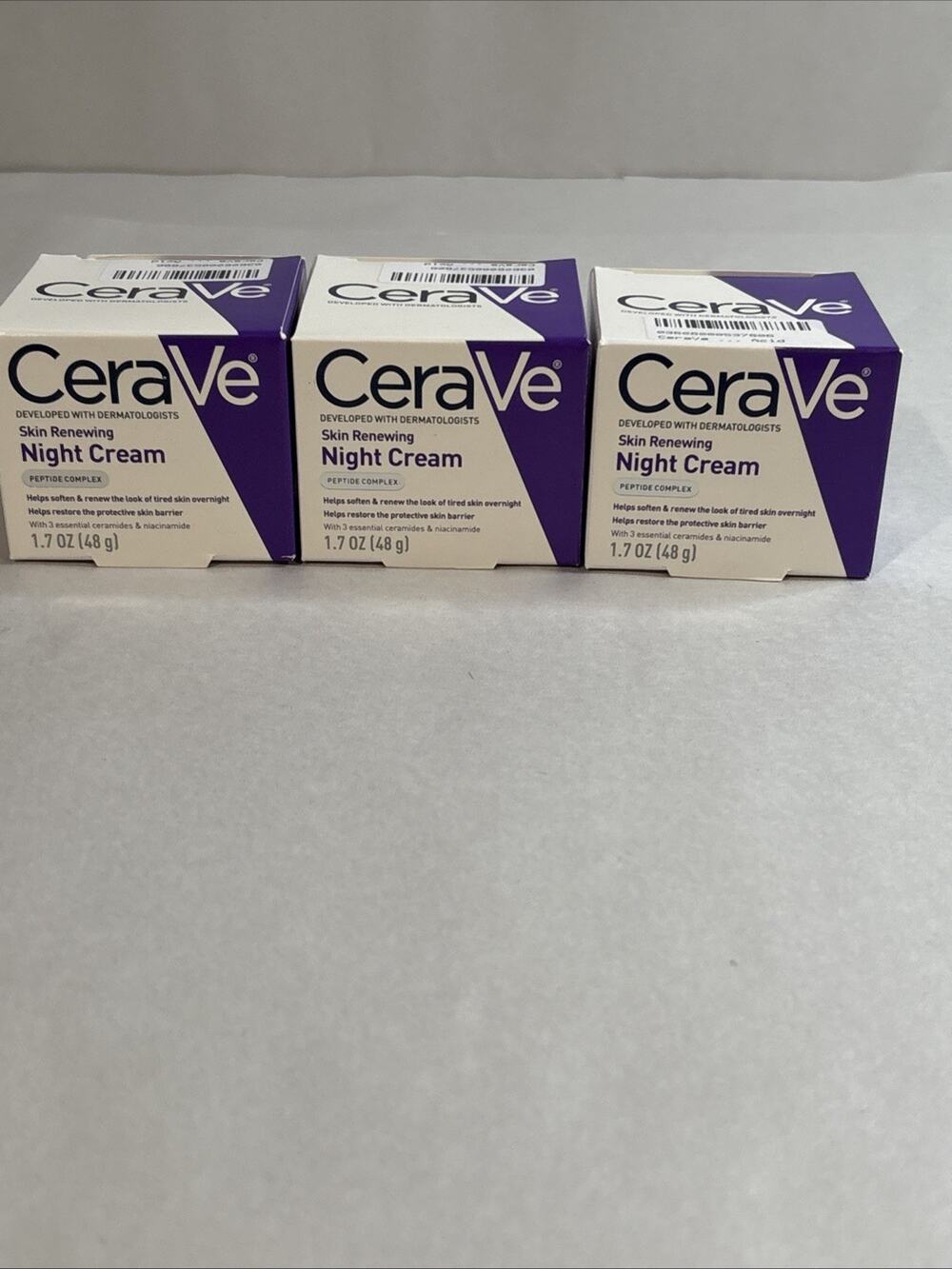 3x Cerave Skin Renewing NIGHT CREAM PEPTIDE COMPLEX Size 1.7 oz
